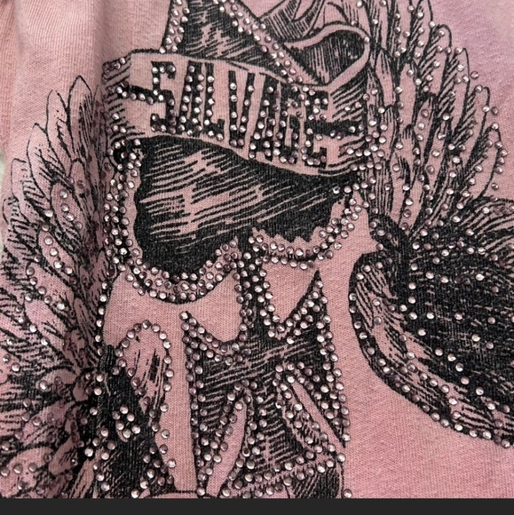 SALVAGE Htf Vng Rhinestone "Salvage Saves" Pink Off-Shoulder Sweater/Mini Dress - Picture 2 of 11